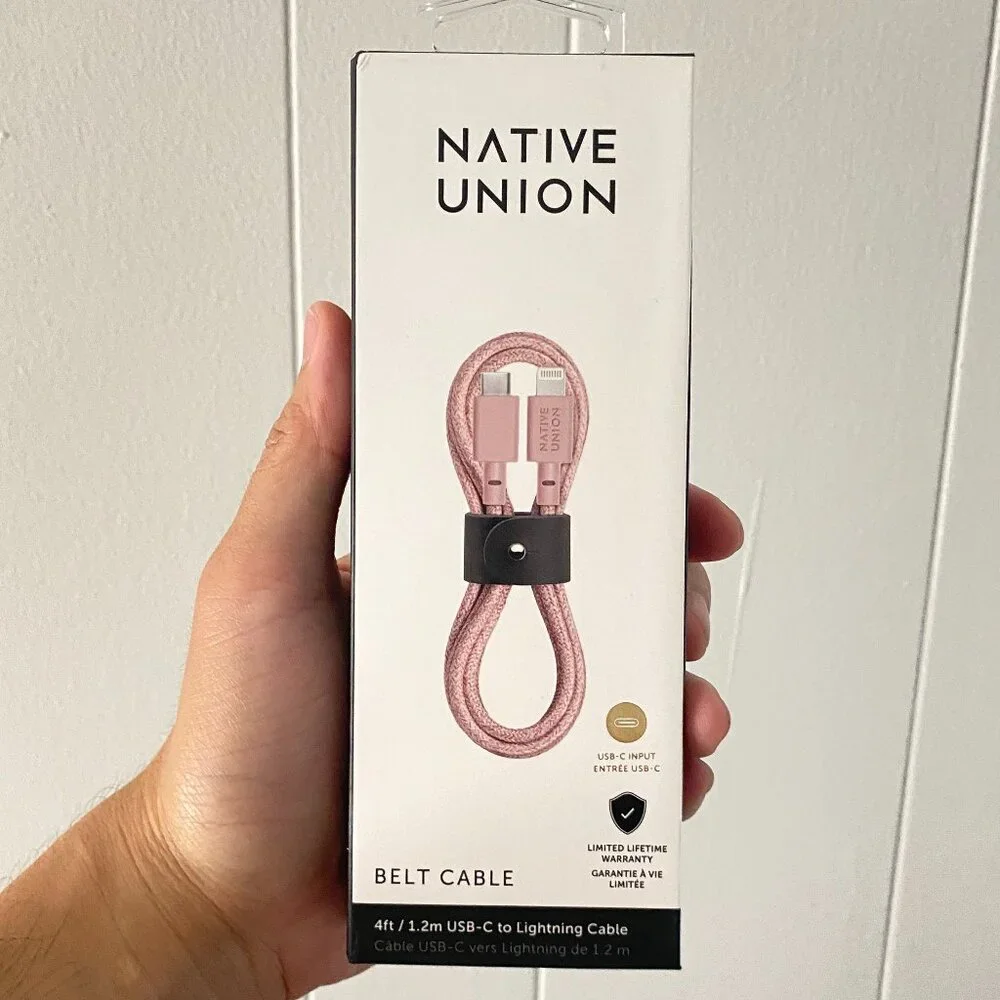 Native Union Belt Cable USB-C /8 Pin (Apple) - 4ft / 1.2m- Rose / Pink